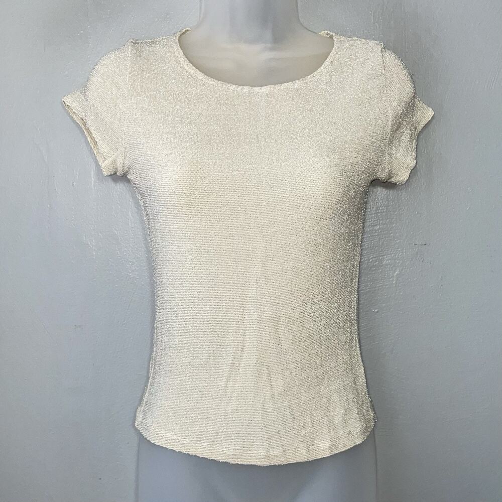 Park Avenue Shimmer Top Size XS S Stretch Baby Tee Metallic Glam Holiday Y2K